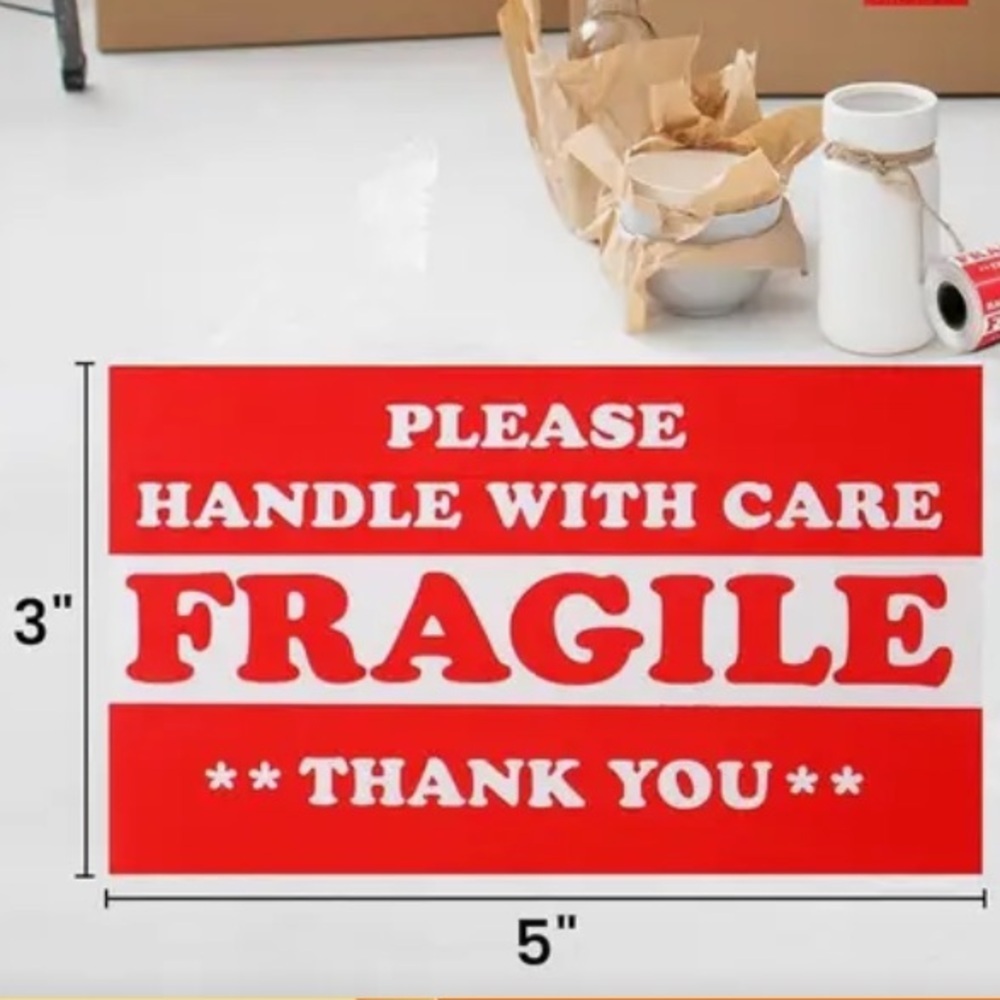 80 “Fragile Handle With Care” Stickers. 3”x5”